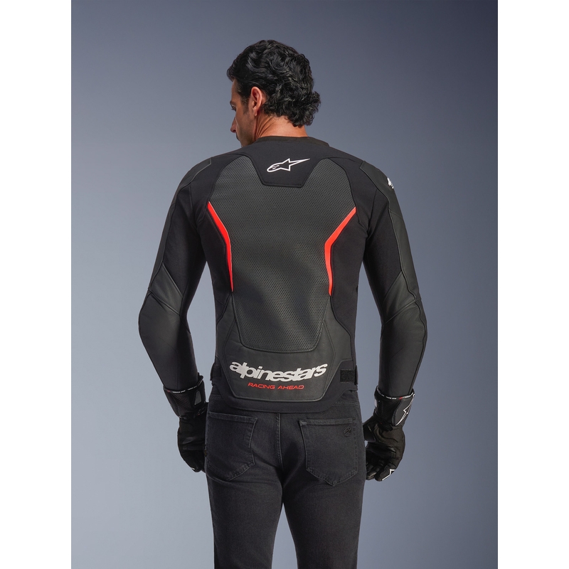Giacca da moto in pelle Alpinestars GP Force V2 Airflow nero-rosso fluo-bianco