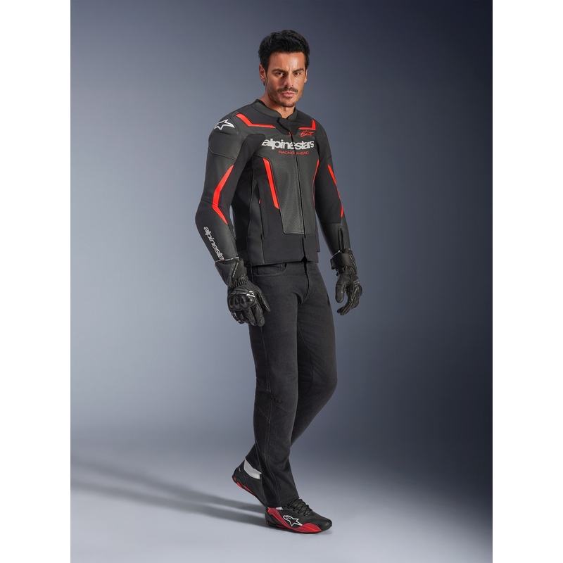 Giacca da moto in pelle Alpinestars GP Force V2 Airflow nero-rosso fluo-bianco