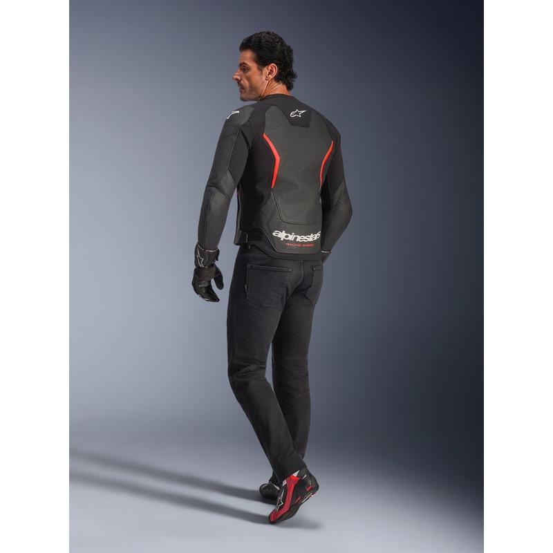 Giacca da moto in pelle Alpinestars GP Force V2 Airflow nero-rosso fluo-bianco