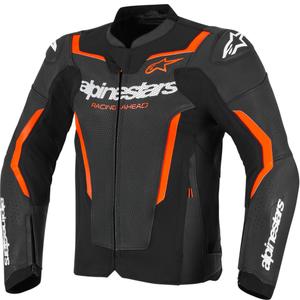 Giacca da moto in pelle Alpinestars GP Force V2 Airflow nero-rosso fluo-bianco