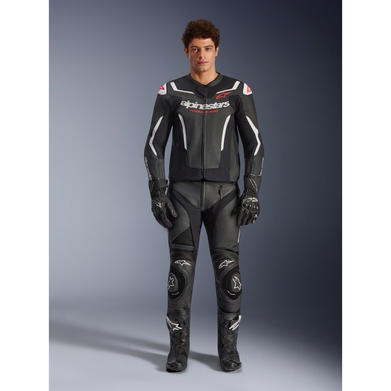Giacca da moto in pelle Alpinestars GP Force V2 Airflow, nera e bianca