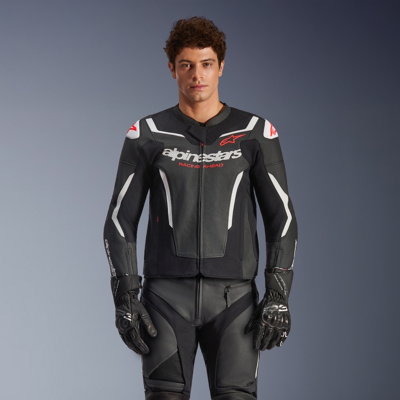 Giacca da moto in pelle Alpinestars GP Force V2 Airflow, nera e bianca
