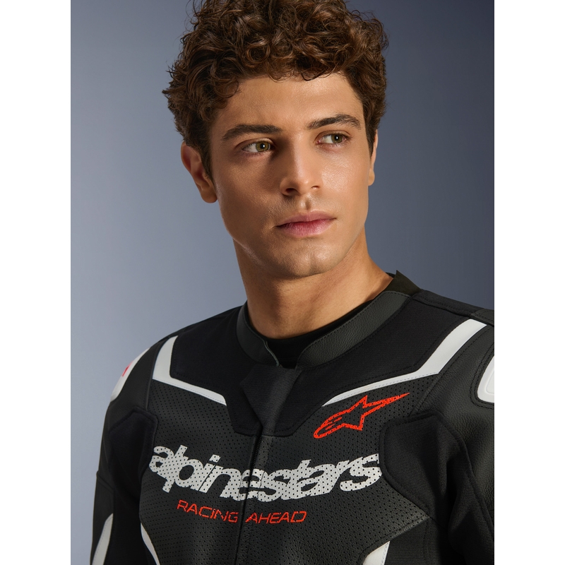Giacca da moto in pelle Alpinestars GP Force V2 Airflow, nera e bianca