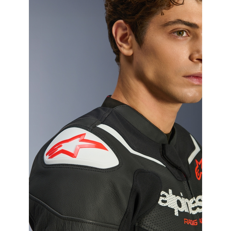Giacca da moto in pelle Alpinestars GP Force V2 Airflow, nera e bianca
