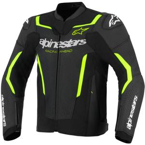 Giacca da moto in pelle Alpinestars GP Force V2 Airflow, nera e giallo fluo.