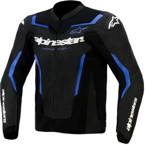 Giacca da moto in pelle Alpinestars GP Force V2 Airflow, nera e blu metallizzato.