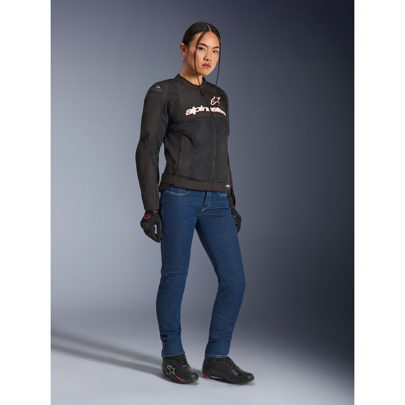 Giacca da moto da donna Alpinestars Stella SMX Air, nera, bianca e rosso fluo.