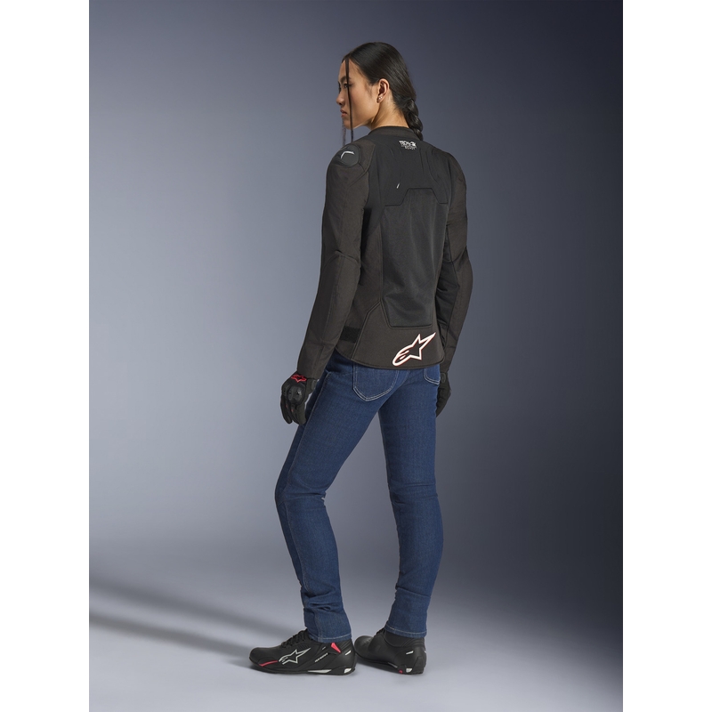 Giacca da moto da donna Alpinestars Stella SMX Air, nera, bianca e rosso fluo.