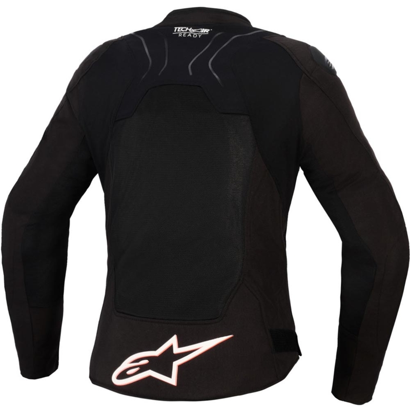 Giacca da moto da donna Alpinestars Stella SMX Air, nera, bianca e rosso fluo.