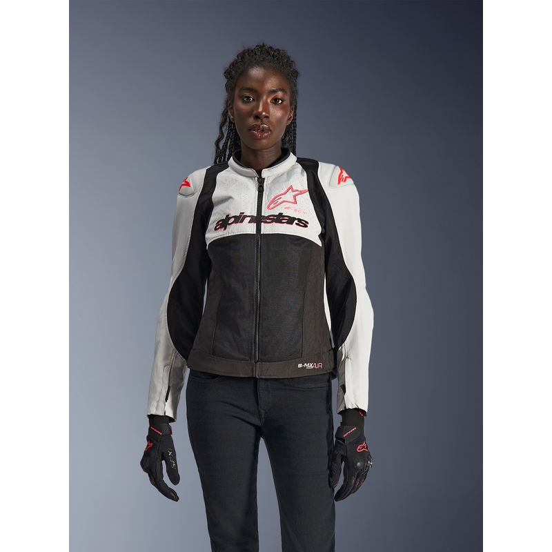 Giacca da moto da donna Alpinestars Stella SMX Air grigio chiaro-nero-rosa