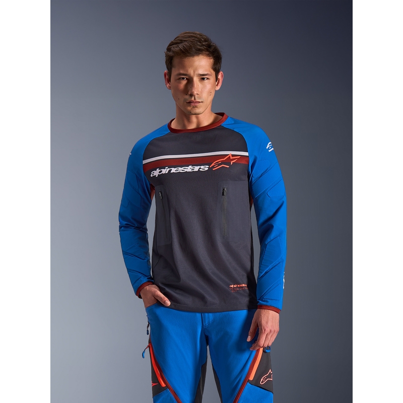 Maglia da motocross Alpinestars Maxdura Dual grigio scuro-blu-arancione
