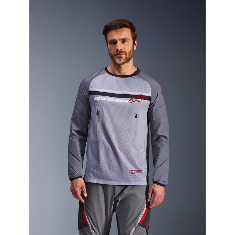 Maglia da motocross Alpinestars Maxdura Dual grigio chiaro-grigio scuro-arancione