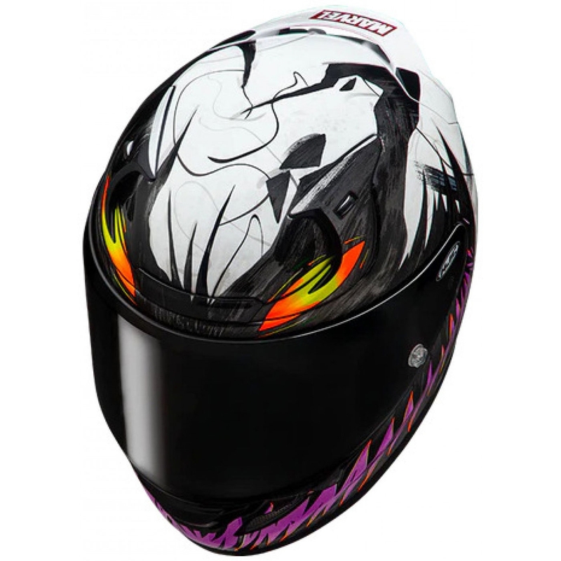 Casco integrale da moto HJC RPHA 12 Anti Venom 2 Marvel MC8 nero-bianco-viola