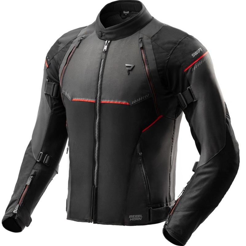 Giacca da motociclista Rebelhorn Swift nera-grigio scuro-rossa