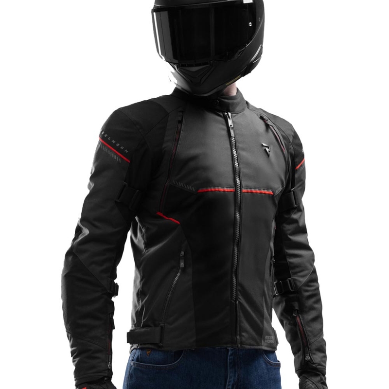 Giacca da motociclista Rebelhorn Swift nera-grigio scuro-rossa