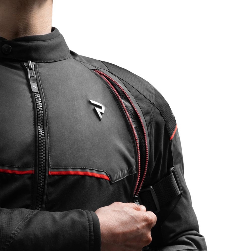 Giacca da motociclista Rebelhorn Swift nera-grigio scuro-rossa