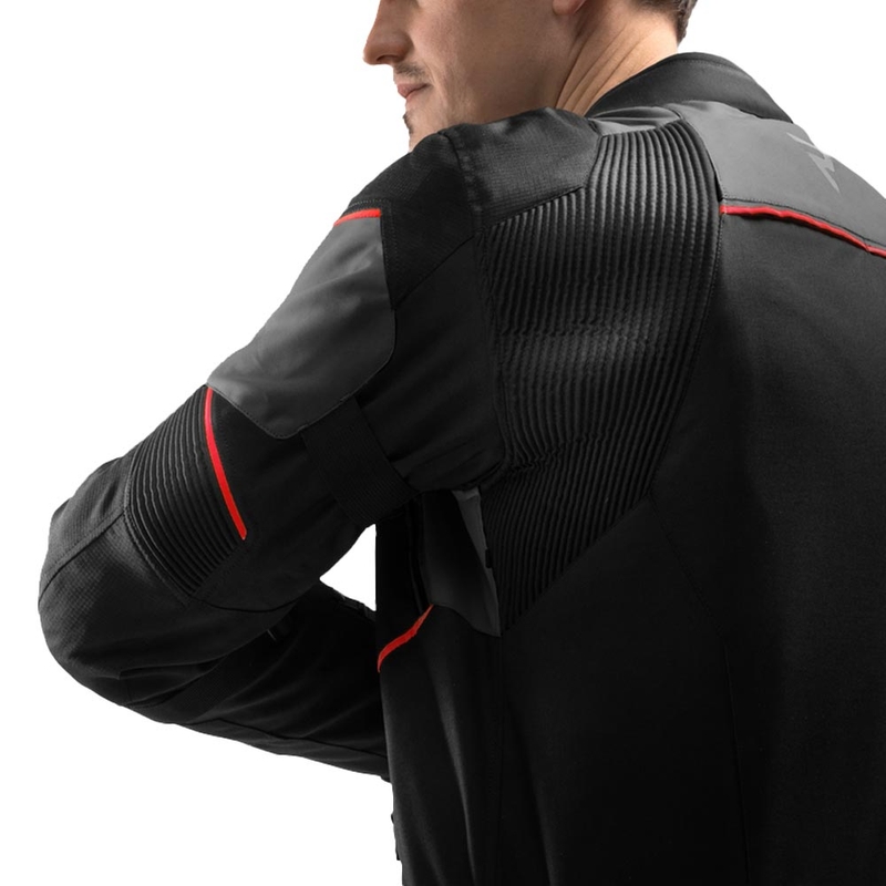 Giacca da motociclista Rebelhorn Swift nera-grigio scuro-rossa