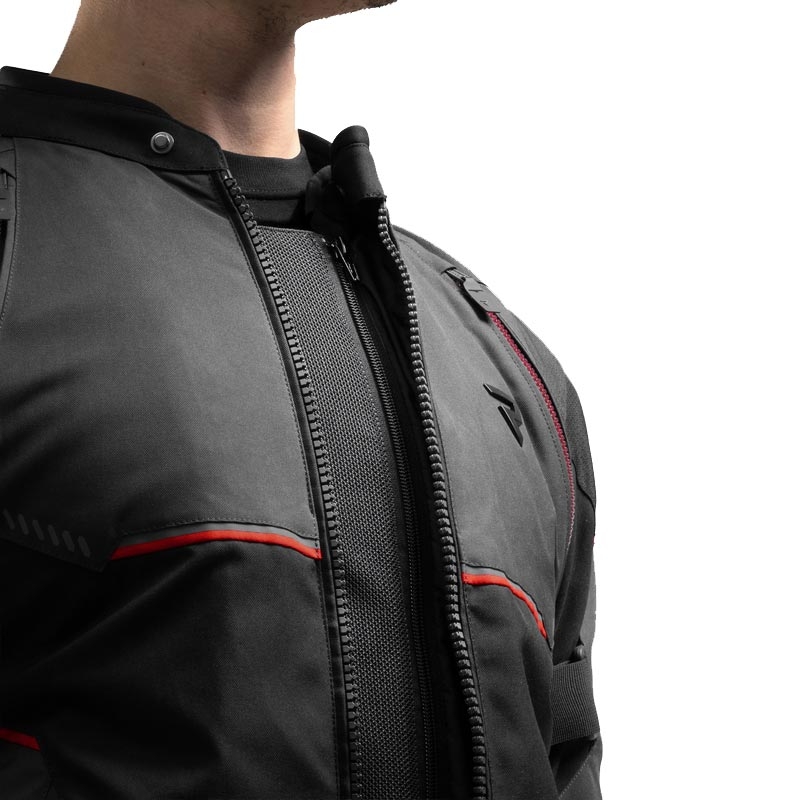 Giacca da motociclista Rebelhorn Swift nera-grigio scuro-rossa