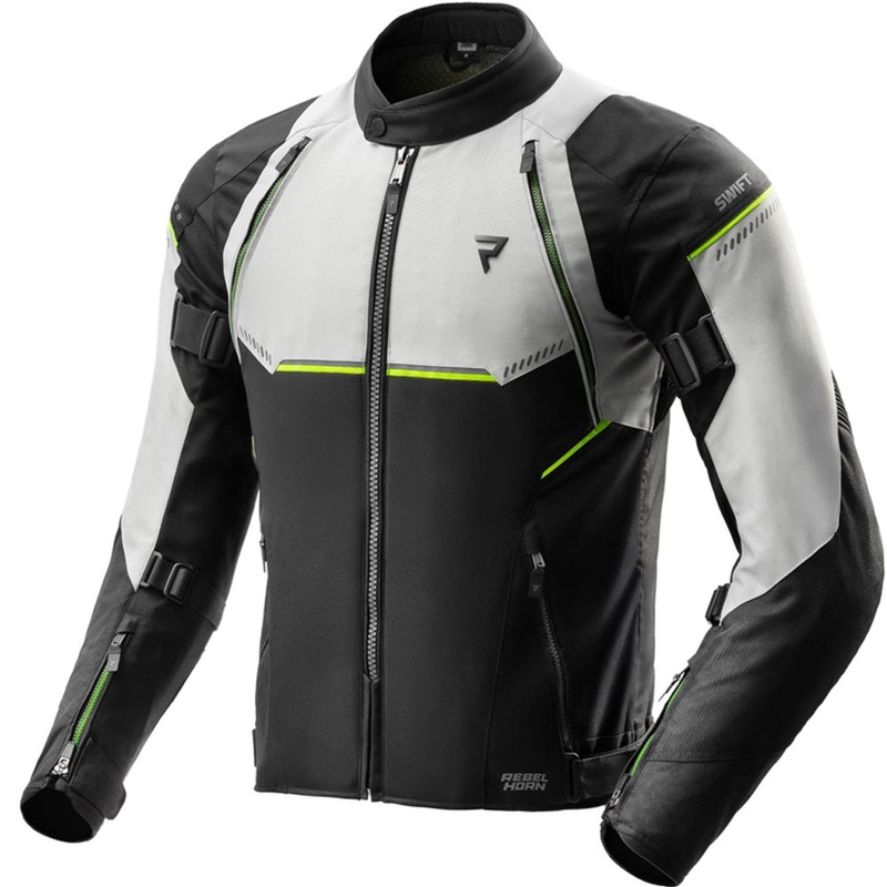 Giacca da motociclista Rebelhorn Swift grigio chiaro-giallo fluo