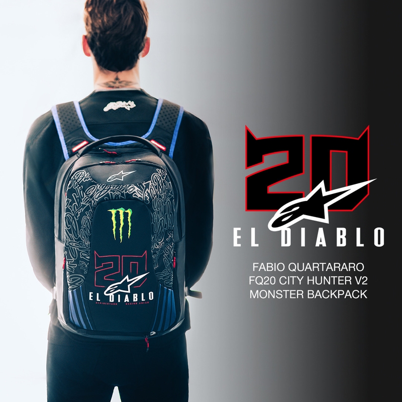 Zaino Alpinestars City Hunter V2 FQ20 Monster Collection Nero-Rosso Fluo-Blu-Verde 22 L