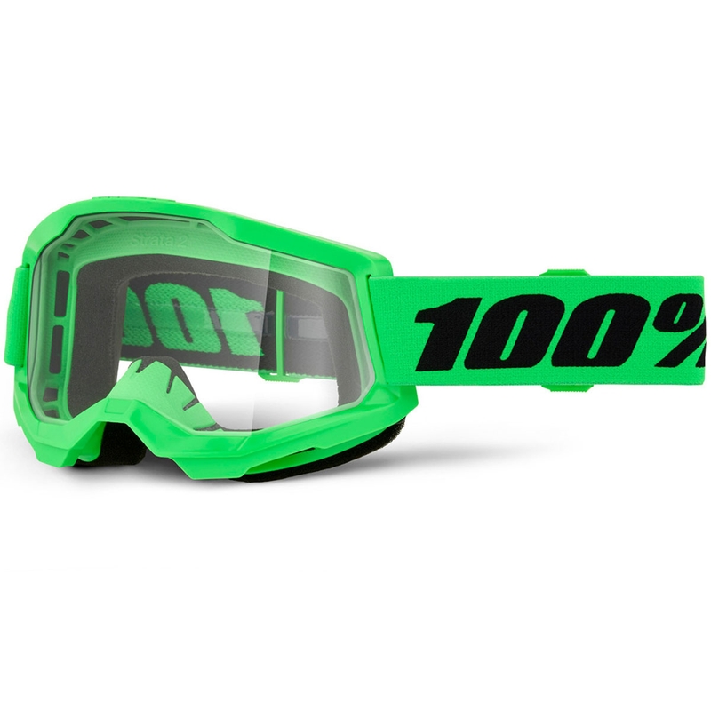 Occhiali da motocross 100% STRATA 2 NUOVI verde fluo con plexiglass trasparente