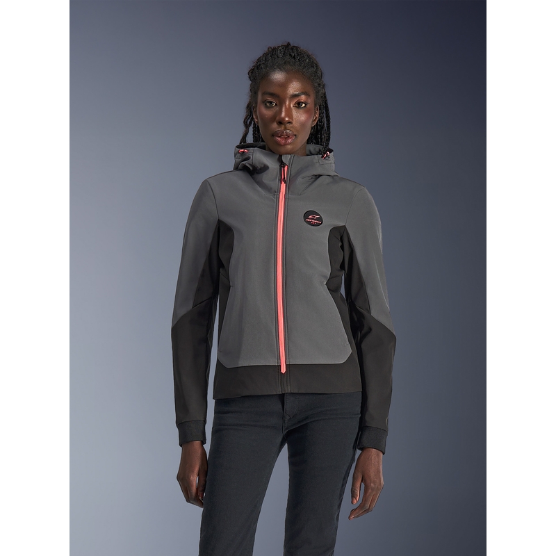 Giacca da moto da donna Alpinestars Stella Radium Tech Hoodie grigio scuro-nero-rosa