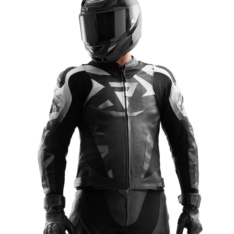 Giacca da motociclista in pelle Rebelhorn Inferno nera e bianca