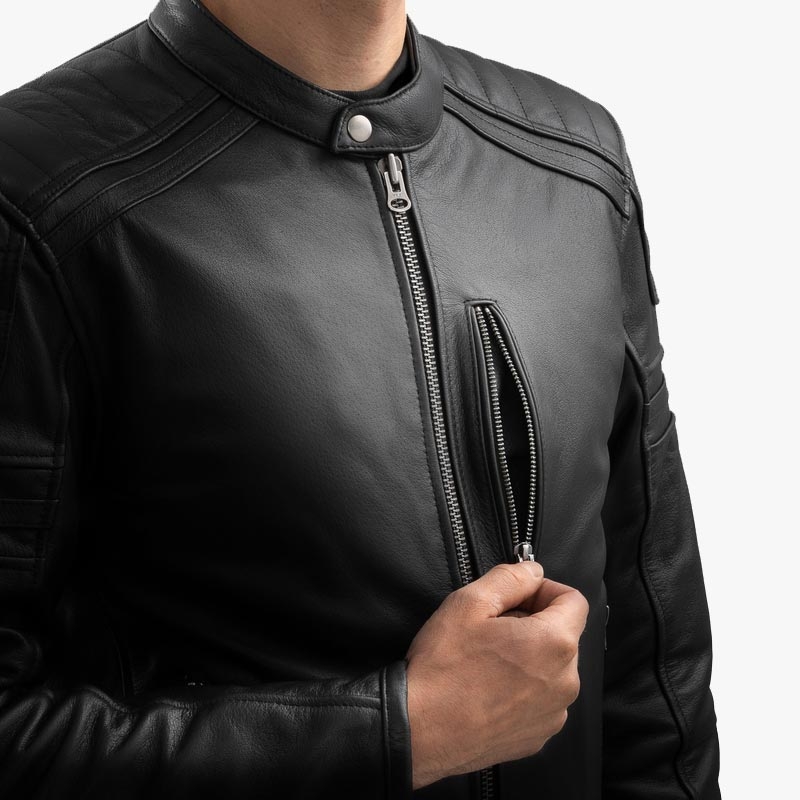 Giacca da motociclista in pelle nera Ozone Colt