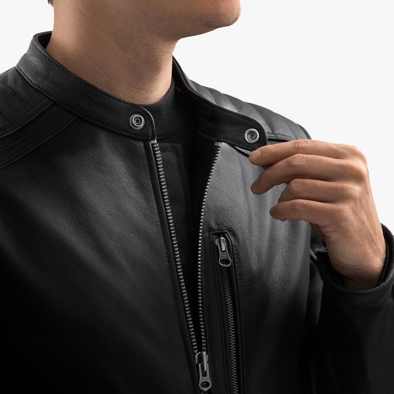 Giacca da motociclista in pelle nera Ozone Colt