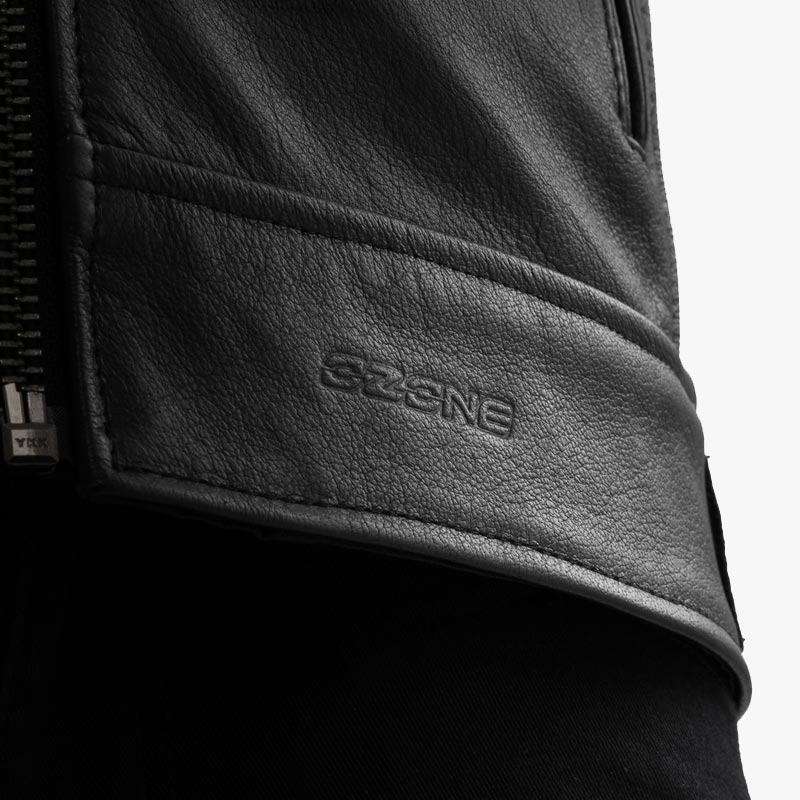 Giacca da motociclista in pelle nera Ozone Colt