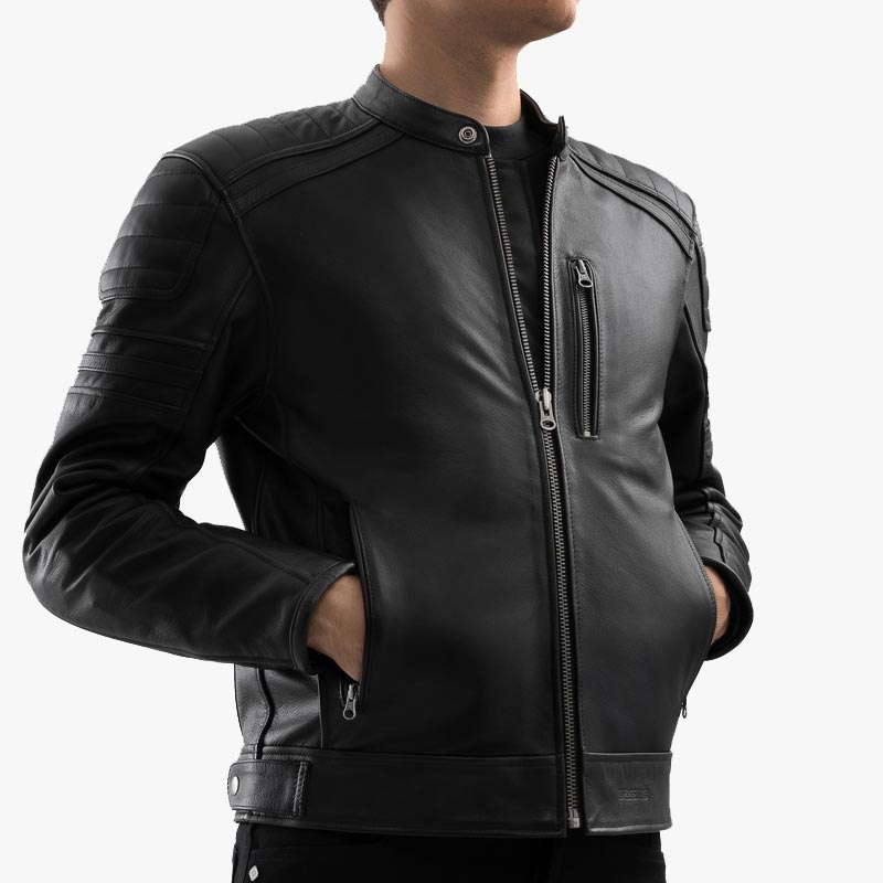 Giacca da motociclista in pelle nera Ozone Colt