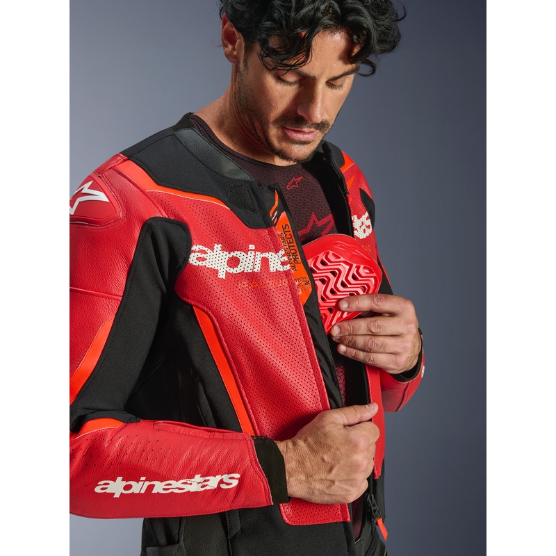 Giacca da moto in pelle Alpinestars GP Force V2 Airflow rosso fluo-nero-bianco