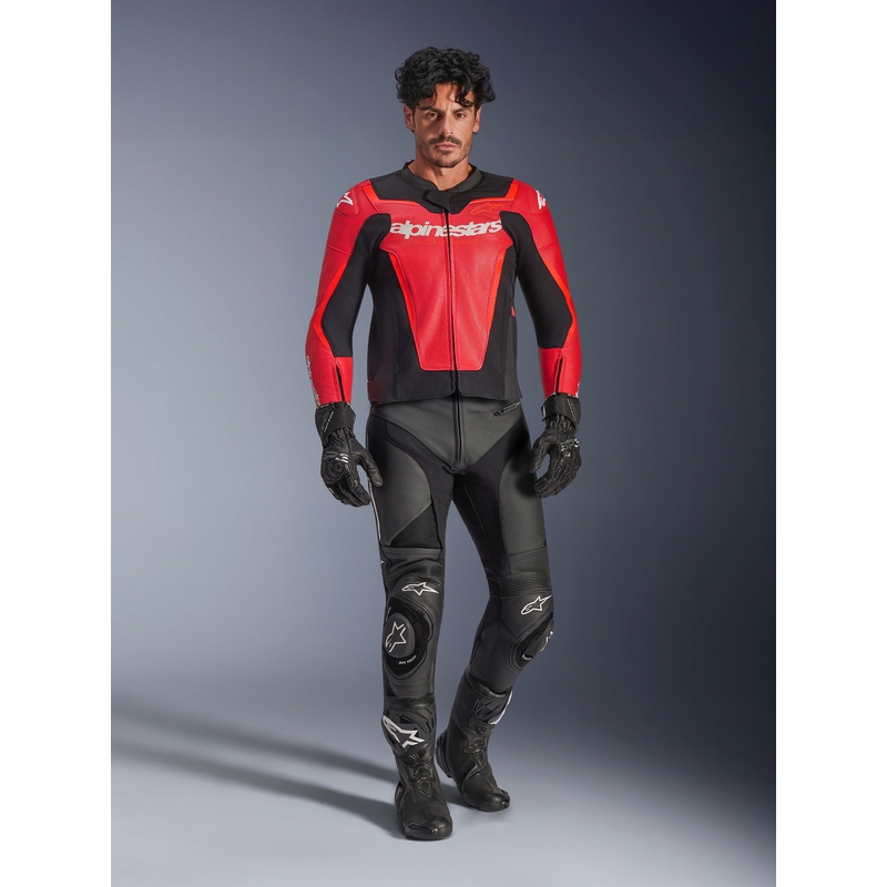 Giacca da moto in pelle Alpinestars GP Force V2 Airflow rosso fluo-nero-bianco