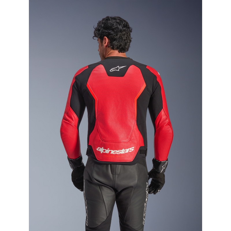 Giacca da moto in pelle Alpinestars GP Force V2 Airflow rosso fluo-nero-bianco