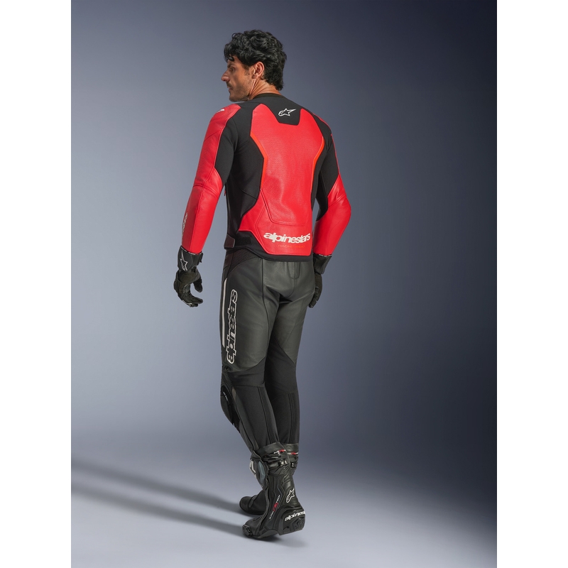 Giacca da moto in pelle Alpinestars GP Force V2 Airflow rosso fluo-nero-bianco