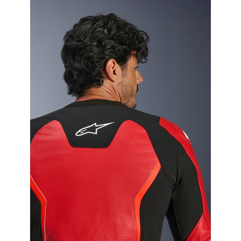 Giacca da moto in pelle Alpinestars GP Force V2 Airflow rosso fluo-nero-bianco