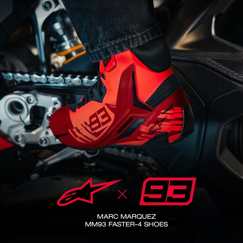 Stivali da moto Alpinestars Faster-4 MM93, collezione fluo, rosso-rosso-nero