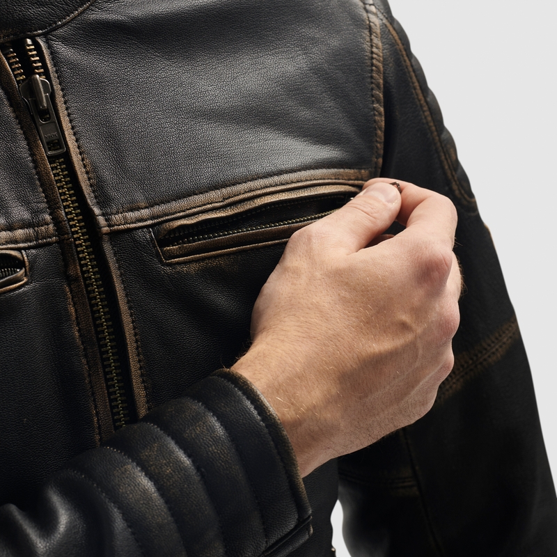 Giacca da motociclista in pelle Rebelhorn Hunter II marrone - seconda qualità - II. qualità