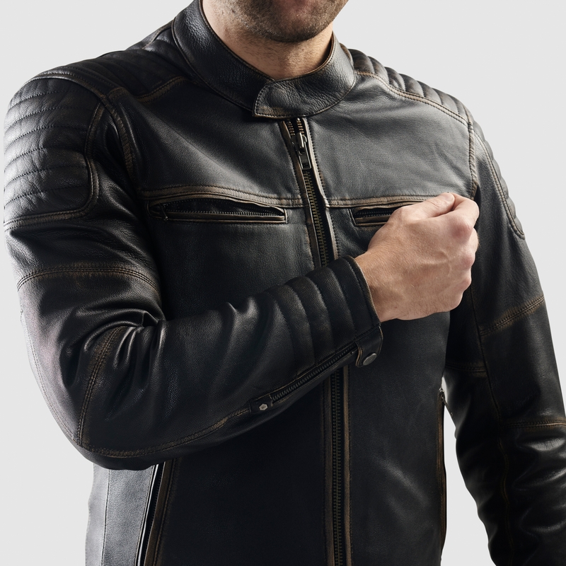 Giacca da motociclista in pelle Rebelhorn Hunter II marrone - seconda qualità - II. qualità