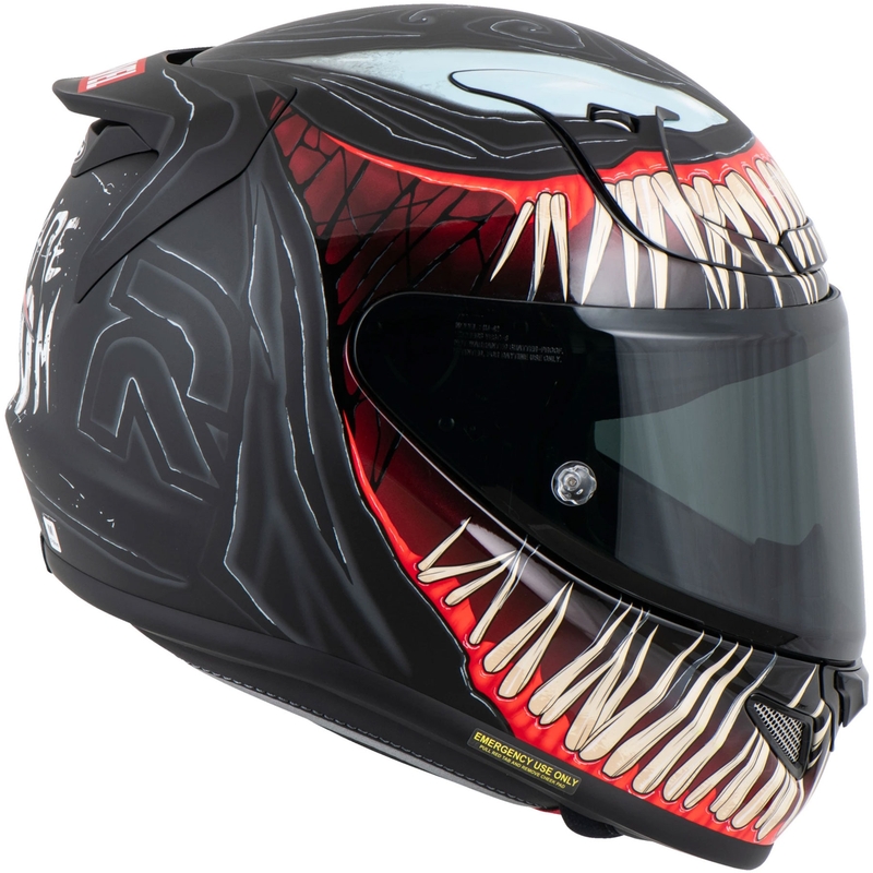 Casco integrale da moto HJC RPHA 12 Venom 3 Marvel, nero e rosso.