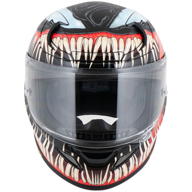 Casco integrale da moto HJC RPHA 12 Venom 3 Marvel, nero e rosso.