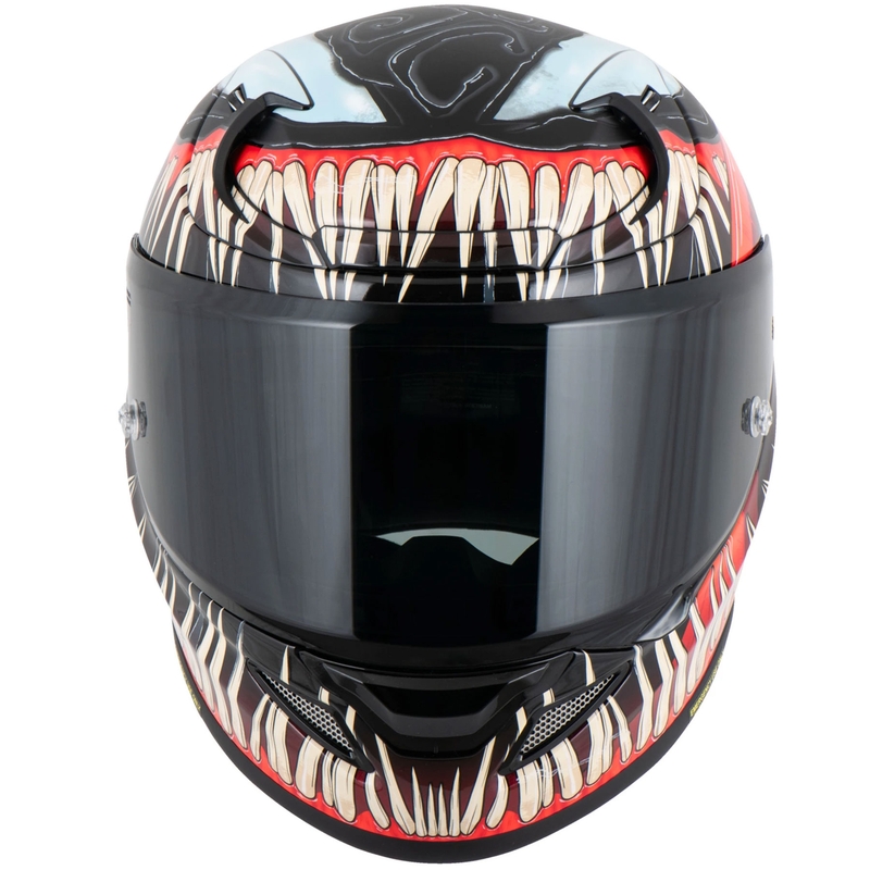 Casco integrale da moto HJC RPHA 12 Venom 3 Marvel, nero e rosso.