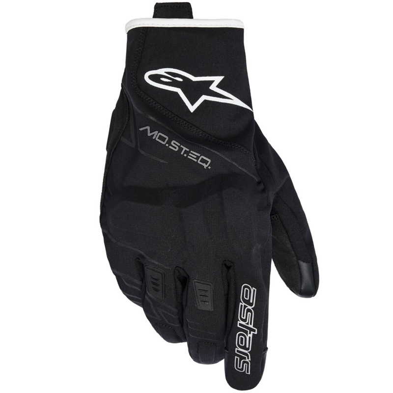 Guanti da moto impermeabili Alpinestars MOBLAST, neri, bianchi e bianco sporco.