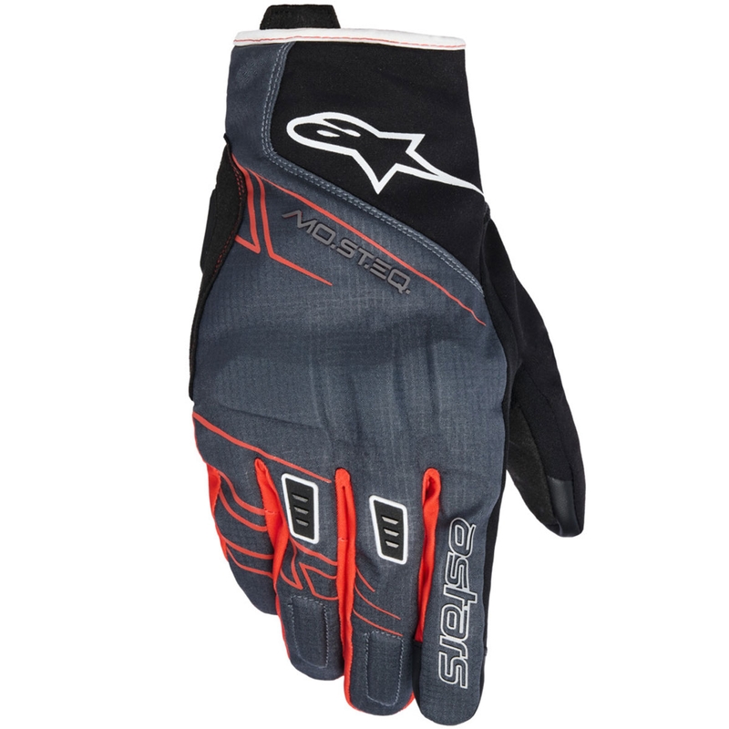 Guanti da moto impermeabili Alpinestars MOBLAST, neri, antracite e arancioni.