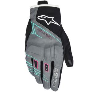 Guanti da moto da donna Alpinestars STELLA MOBLAST WATERPROOF grigio-nero-rosa fluo-turchese-bianco