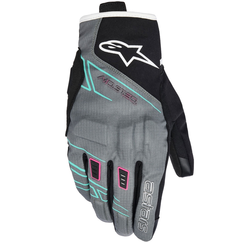 Guanti da moto da donna Alpinestars STELLA MOBLAST WATERPROOF grigio-nero-rosa fluo-turchese-bianco