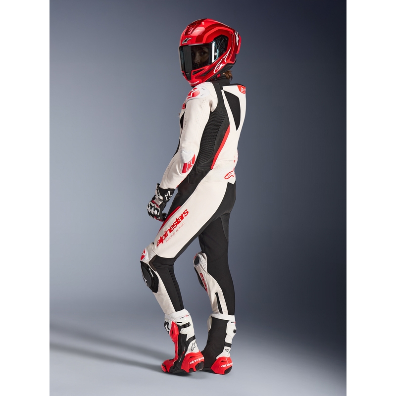 Tuta da moto intera in pelle da donna Alpinestars Stella GP-R7 bianco-rosso fluo-nero