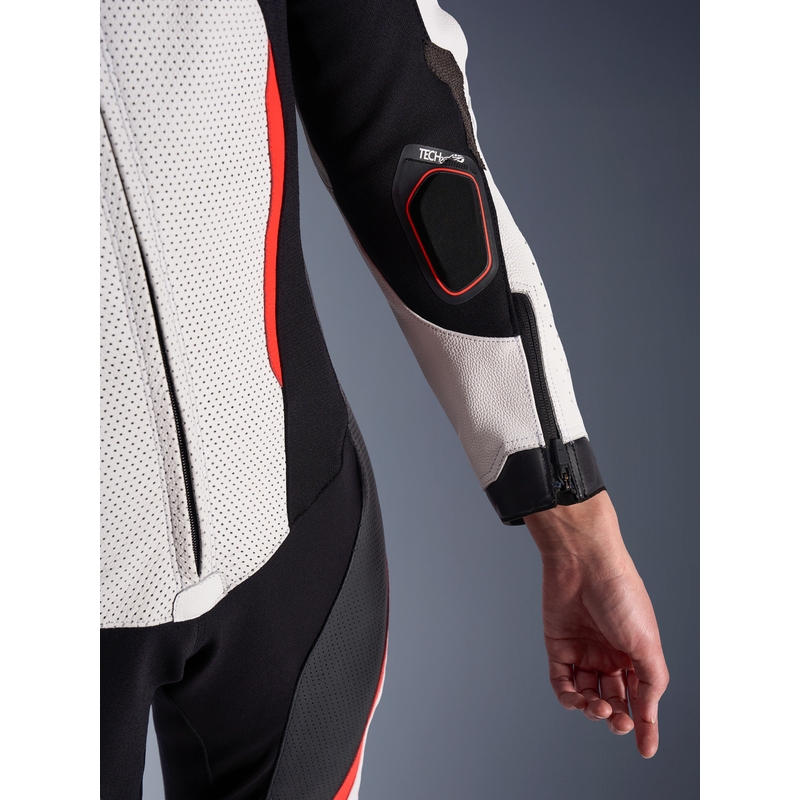 Tuta da moto intera in pelle da donna Alpinestars Stella GP-R7 bianco-rosso fluo-nero