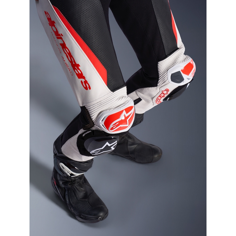 Tuta da moto intera in pelle da donna Alpinestars Stella GP-R7 bianco-rosso fluo-nero