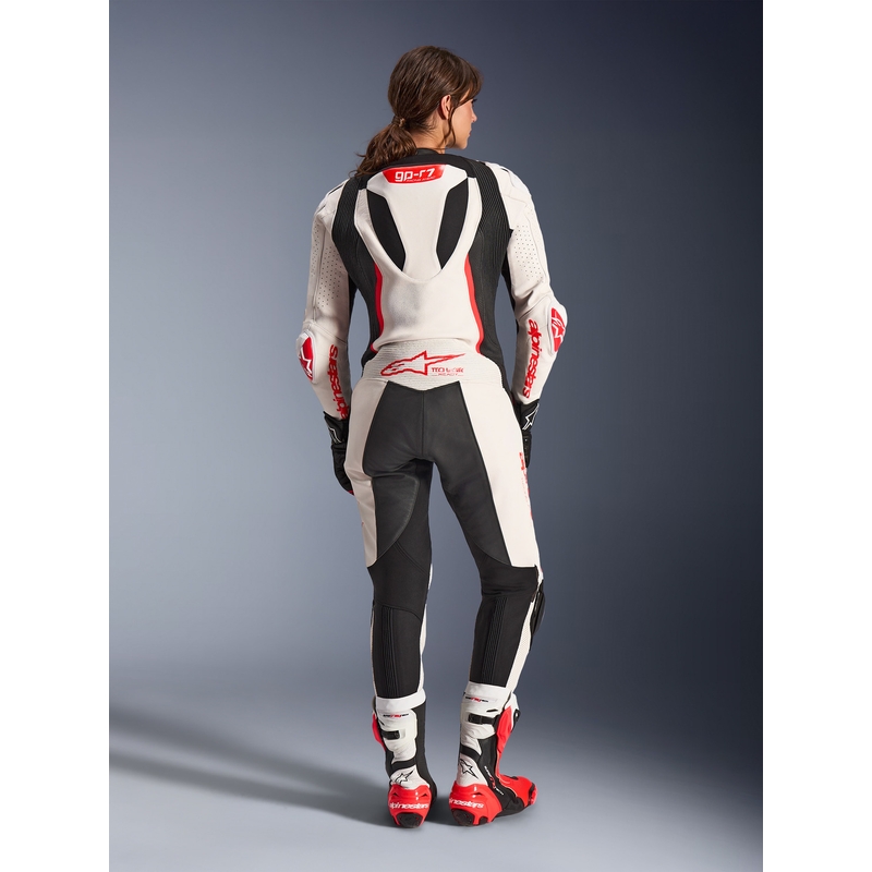 Tuta da moto intera in pelle da donna Alpinestars Stella GP-R7 bianco-rosso fluo-nero